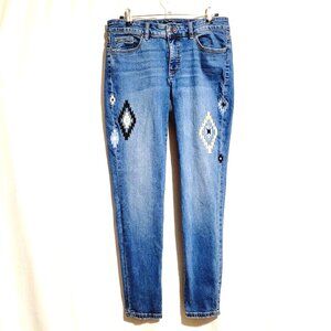 Chaps Women's Size 8 Jeans Southwestern Embroidered Slim Leg Distressed Stretch